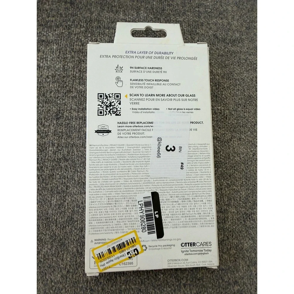 OtterBox Premium Pro Glass Privacy Guard Screen Protector iPhone 16 Pro Clear